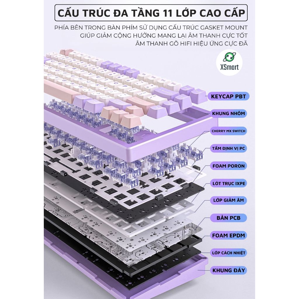 Bàn Phím Cơ Ko Dây Bluetooth Nhôm CNC Attack Shark X75 Cao Cấp Full LED RGB Cho Máy Tính Laptop | BigBuy360 - bigbuy360.vn