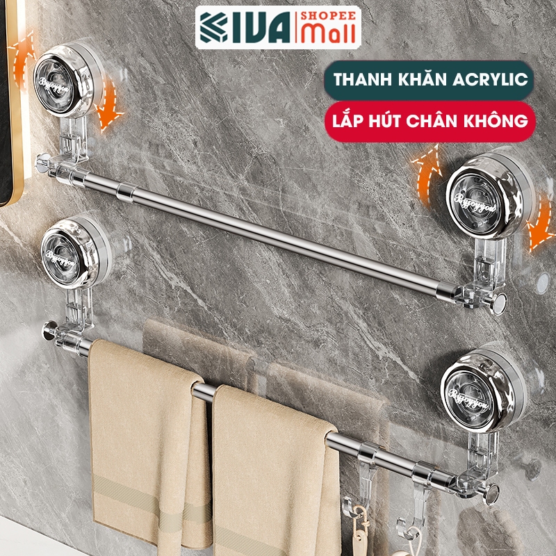 Thanh treo khăn KIVA chất liệu Acrylic tùy chỉnh chiều dài, lắp đặt hút chân không.