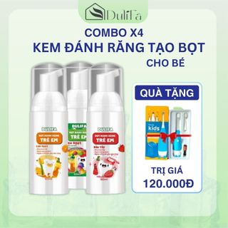 Combo 4 kem đánh răng cho bé nuốt được tạo bọt Dulifa thành phần hữu cơ hương dâu, hương cam, hương kẹo ngọt 60ml