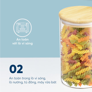 Hũ thuỷ tinh nắp tre Inochi - Nikko 1000ml