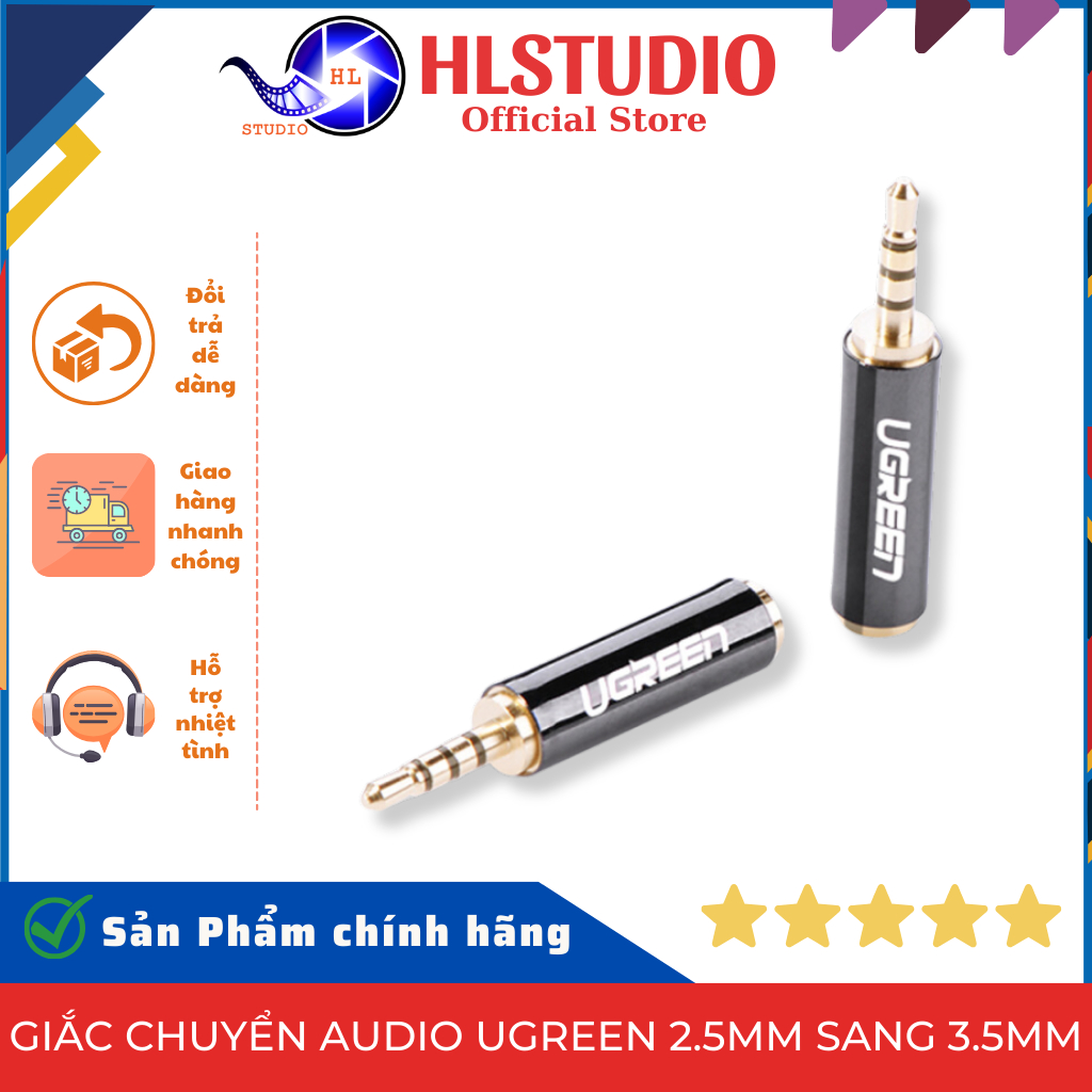Giắc Chuyển Audio Ugreen 2.5mm Sang 3.5mm - Model 20501 - Chất Lượng Cao HL Studio