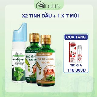 Combo 2 Tinh dầu thiên nhiên Dulifa 50ml và 1 Xịt mũi tinh dầu húng chanh Dulifa 70ml