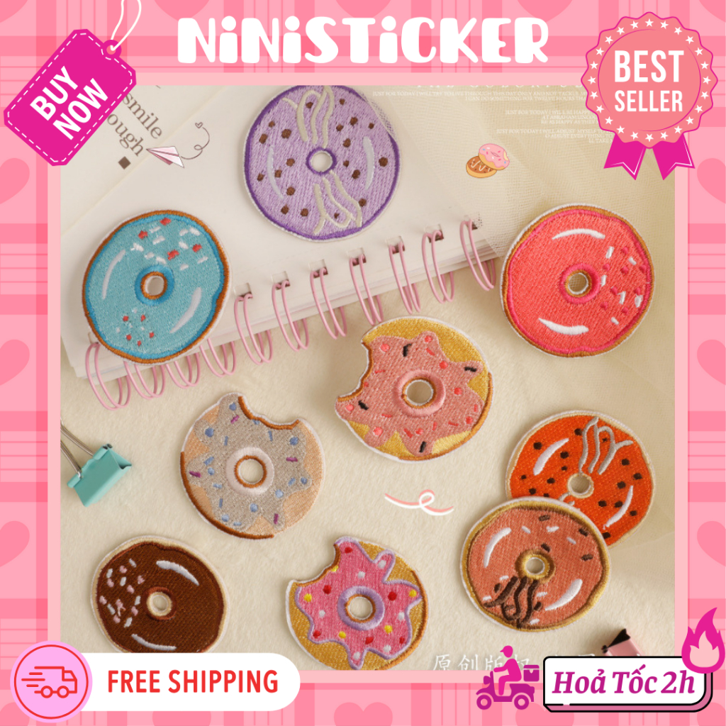 Iron Patch, Miếng Ủi Thêu Quần Áo, Sticker Vá Đồ Rách Bánh Vòng Donut Cake Bánh Ngọt Đồ Ăn Ninistick