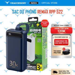 Sạc Dự Phòng Remax RPP 522 30000mAh Hỗ Trợ Sạc Nhanh Công Suất 22W 2 Cổng Usb Và Typec PD,Tích Hợp Đèn BANGGE