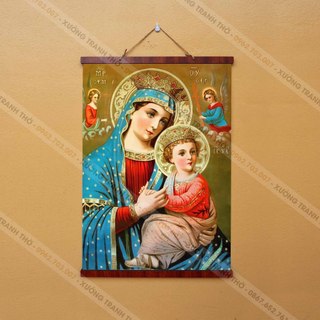 Tranh Đức Mẹ Maria Bồng Chúa Jesu 40x55cm nẹp gỗ,tranh bằng vải phủ bóng cao cấp dày dặn