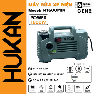  Máy Rửa Xe Mini Hukan R1600 Mini Công Suất 1600W Trọng Lượng Nhẹ 3KG Tặng Bình Tạo Bọt Rửa Xe 