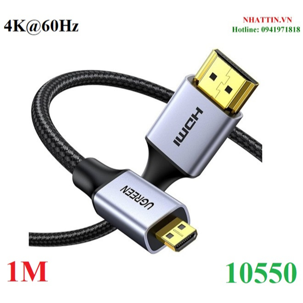 Cáp Micro HDMI to HDMI 4K@60Hz dài 1M Hỗ trợ HDR, 3D, ARC Ugreen 10550 cao cấp