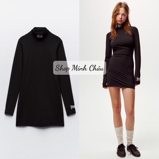 (Sẵn) Váy mini body đen cổ trụ phối chữ Zarra canh sale