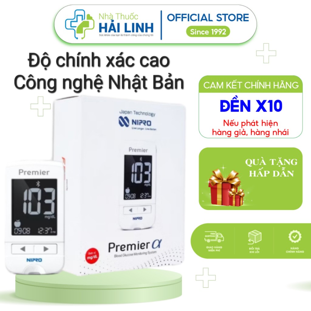 Máy đo đường huyết NIPRO PREMIER  α ⚡️ Tặng quà ⚡️ Có kết nối Bluetooth BẢO HÀNH 5 NĂM