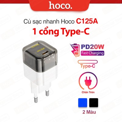 Củ sạc nhanh PD20W 1 cổng Type-C C125A nhỏ gọn tiện lợi, thiết kế sang trọng trong suốt , chân tròn