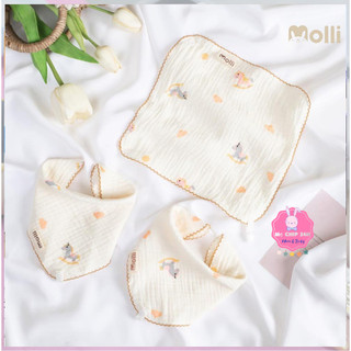 Set 3 khăn yếm xô Molli đa năng làm khăn xô sữa, có cúc bấm làm yếm quàng cổ cho bé