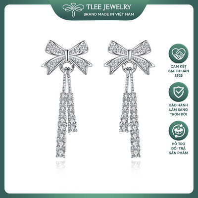 Khuyên tai bạc nữ TLEE nơ dáng dài tiểu thư nạm đá sáng sang trọng TLEE JEWELRY B0144