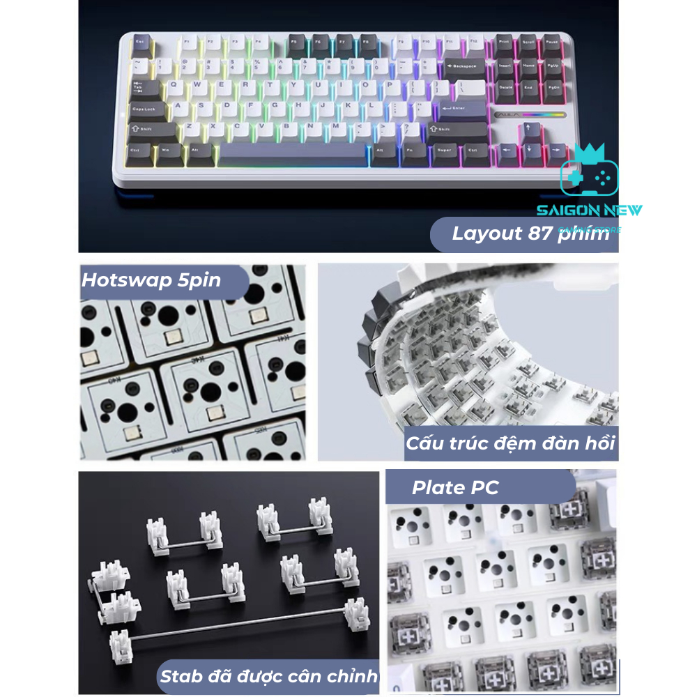 Bàn phím cơ không dây Aula F87 - Hỗ trợ hotswap mạch xuôi - LED RGB có app tùy chỉnh- 3 mode kết nối | BigBuy360 - bigbuy360.vn