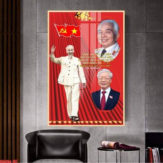 Tranh gỗ in tráng gương Bác Hồ Chí Minh - Bác Võ Nguyên Giáp - Bác Nguyễn Phú Trọng bọc viền