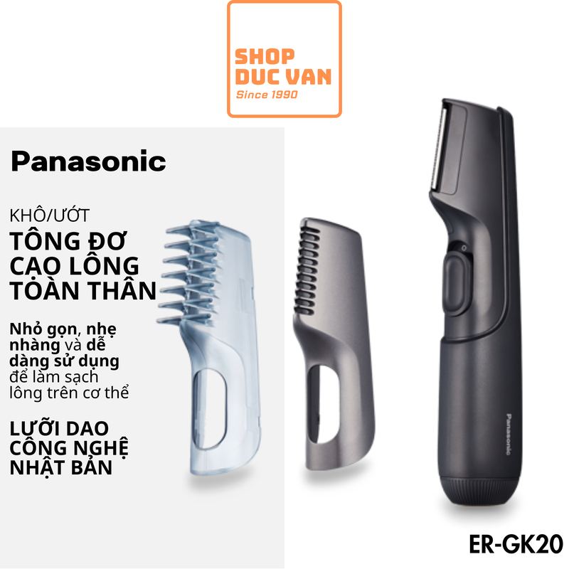 Tông Đơ Cắt Tỉa Lông Toàn Thân Panasonic ER-GK20 Cạo Được Khô và Ướt, Dùng Trong Nhà Tắm, Chạy Bằng 