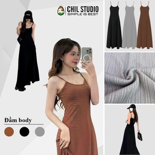 Đầm váy nữ Chil studio váy suông dáng dài chất tăm bo chun eo dáng dài thanh lịch V6526