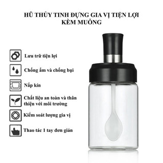 Hũ Đựng Gia Vị SHODWE Chất Liệu Thủy Tinh Kèm Thìa Rất Tiện Lợi Và Sang Trọng