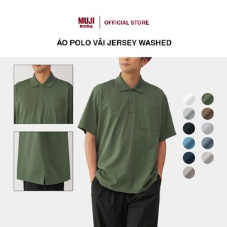 Áo polo vải jersey washed muji