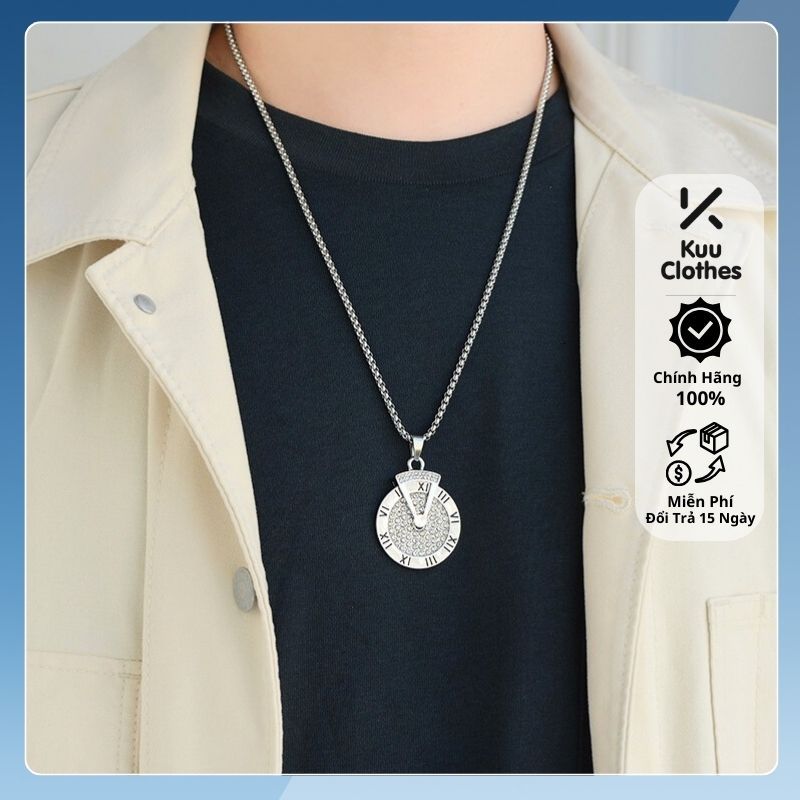 Dây Chuyền Nam Vòng cổ Nam nữ Màu Bạc Kuu Clothes - Vòng Cổ Hình Tròn Chất Liệu Titan Không Gỉ - Clock Chain