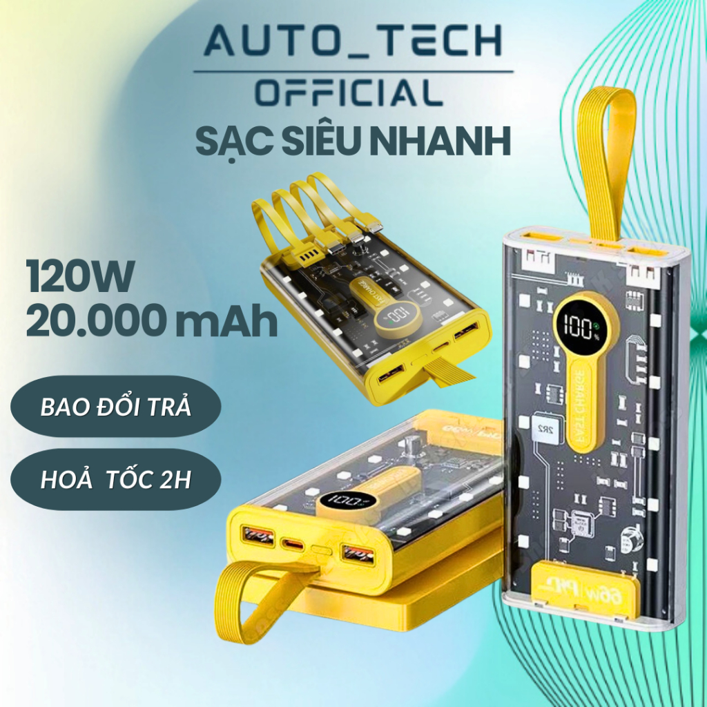 Sạc dự phòng siêu nhanh/nhanh 50000mAh và 30000mAh - Prami - tích hợp pin sạc kèm đèn với sạc 3 đầu