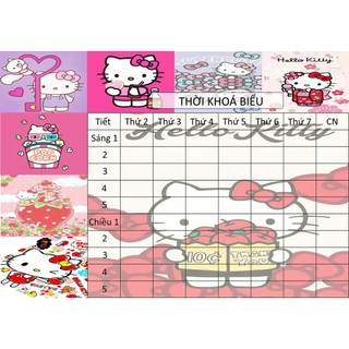 combo 2 tờ Thời Khoá Biểu mèo kitty TKB57 A5 dễ thương hoạt hình