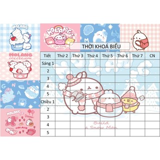 combo 2 tờ Thời Khoá Biểu molang TKB5 A5 dễ thương hoạt hình