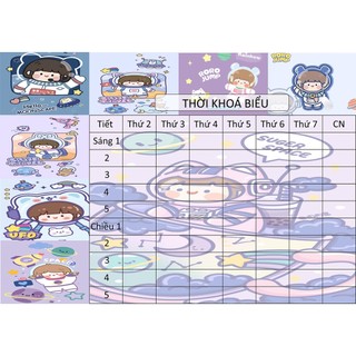 combo 2 tờ Thời Khoá Biểu phi hành gia TKB61 A5 dễ thương hoạt hình
