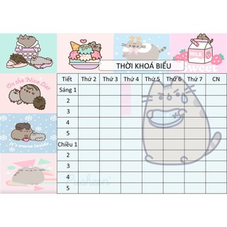 combo 2 tờ Thời Khoá Biểu Pusheen TKB6 A5 dễ thương hoạt hình