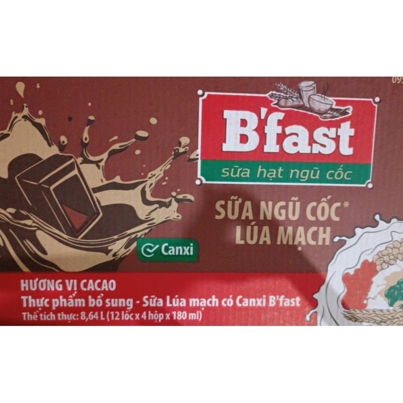 Thùng Sữa Lúa Mạch Có Canxi B’Fast 48 hộp x 180ml