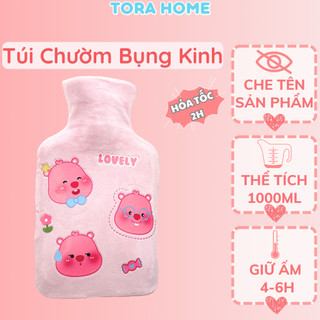Túi chườm nóng lạnh đau bụng kinh 1000ml 2 lớp vải nhung mềm chườm nóng lạnh đều được Tora Home