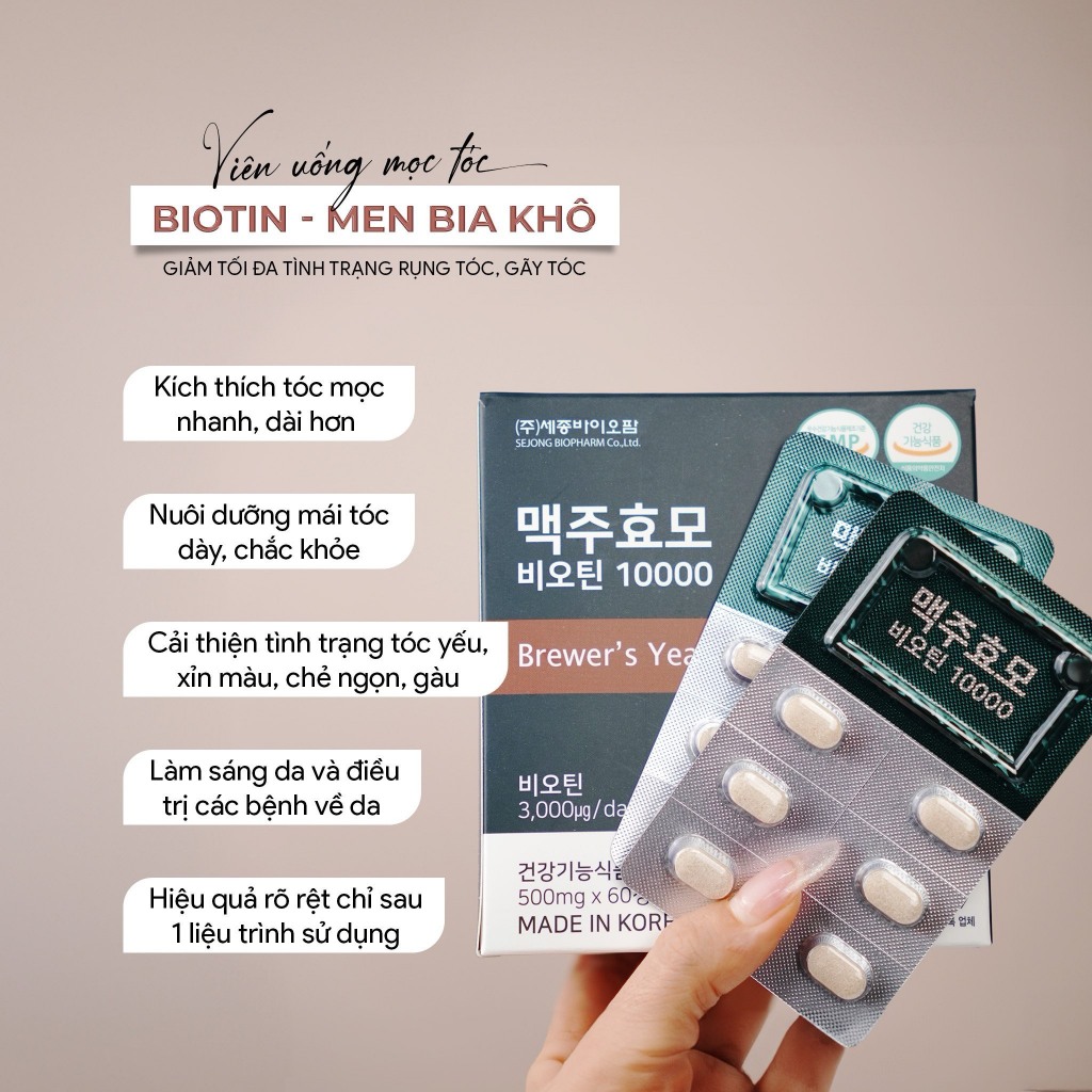 Biotin mọc tóc Brewer’s Yeast 10000 60 viênx500mg, mọc tóc nhanh, giảm rụng tóc, giúp tóc chắc khoẻ