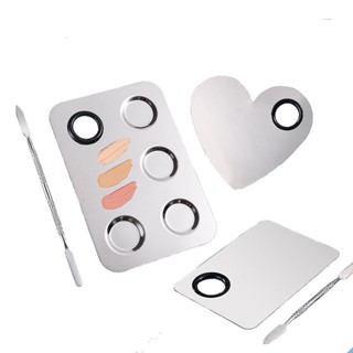  Khay Inox Palette Pha Trộn Kem Nền Son Môi Phấn Mắt  ĐÃ KÈM QUE  