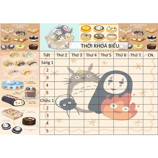 combo 2 tờ Thời Khoá Biểu Vô Diện TKB12 A5 dễ thương hoạt hình