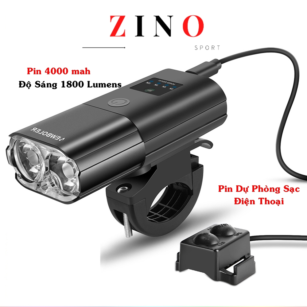 Đèn xe đạp siêu sáng 1800 lumens cảm biến thông minh tiết kiệm pin, có còi, sạc USB