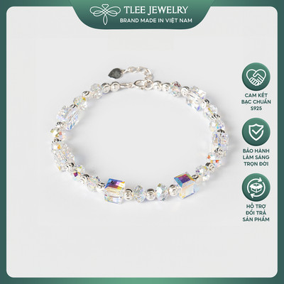 Lắc tay bạc nữ TLEE bi phay xen kẽ đá pha lê vuông cao cấp TLEE JEWELRY LT0102