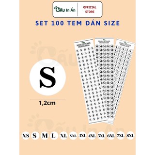 Set 100 miếng dán size quần áo S, M, L, XL, XL, XXL 3XL, 4XL, 5XL, 6XL, 7XL, 8XL Gấu In Ân - 120mm