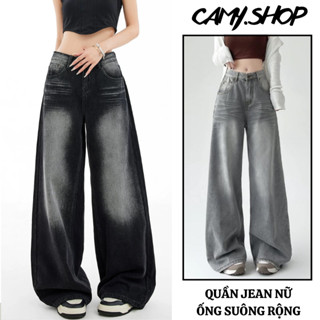 Quần jean Ống Rộng Nữ Wash bụi, quần bò ống suông rộng CẠP CAO phong cách RETRO Ulzzang Hàn Quốc 2024