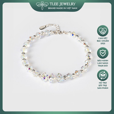 Lắc tay bạc nữ TLEE bi phay xen kẽ đá pha lê tròn cao cấp TLEE JEWELRY LT0105