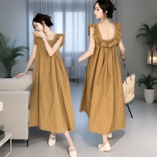 Váy cánh tiên nơ sau dáng dài mặc được 2 kiểu, đầm maxi form rộng bầu bì bon chen được