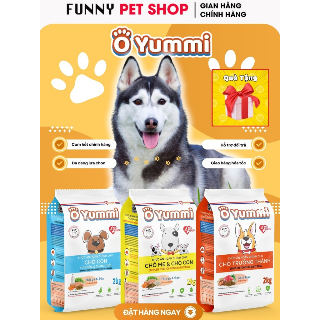 Hạt Cho Chó Husky O Yummi - Cám Chó Husky Con, Husky Lớn Trưởng Thành 500g hoặc 2Kg - Funny Pet Shop