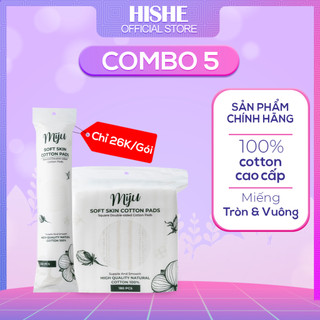 Combo 5 Bông tẩy trang Miju Hàn Quốc - 100% cotton - Dập viền - Không xơ bông