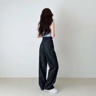 Quần Jeans đen xước dáng suông