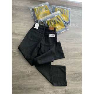 Quần Jeans đen xước dáng suông