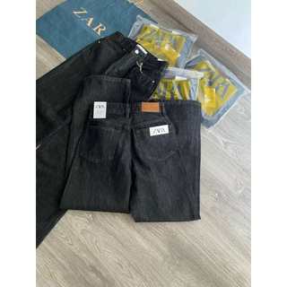 Quần Jeans đen xước dáng suông
