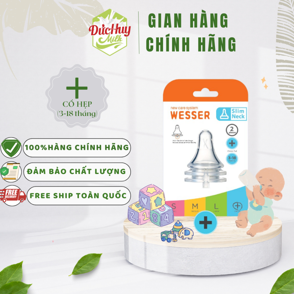 Núm vú Wesser Cổ hẹp size + (vĩ 2 cái)