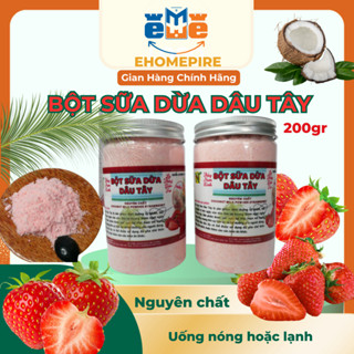  Bột Sữa Dừa Dâu Tây- Hoàn toàn tự nhiên- Chính hiệu- Hũ 200gr-Dùng làm trà sữa, làm bánh,....