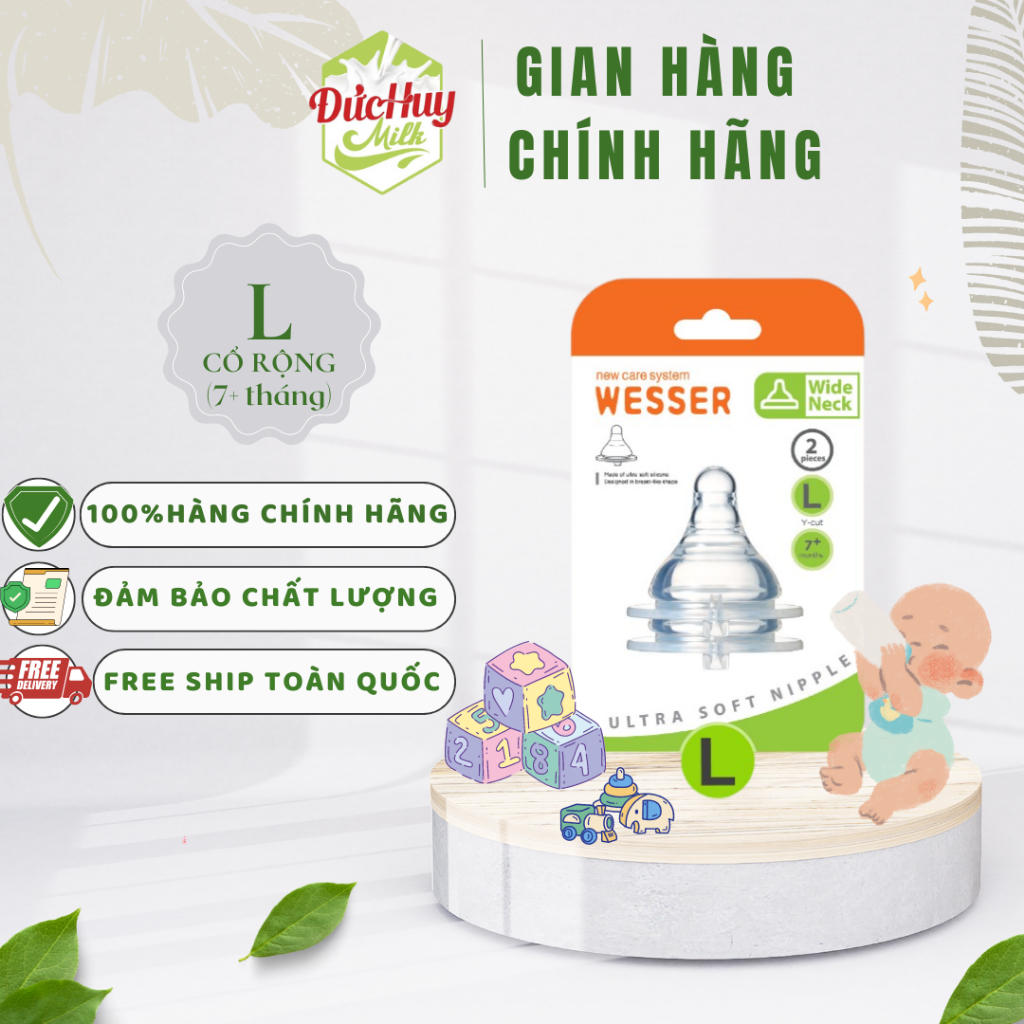 Núm vú Wesser (Cổ rộng) Size L vĩ 2 cái