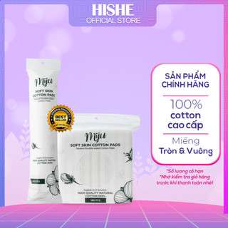 Bông tẩy trang 100% cotton Miju Hàn Quốc - Dạng tròn/vuông - Dập viền chắc chắn - Không xơ bông