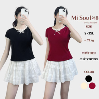 Áo Thun Đính Nơ Viền Ren Chất Liệu Cotton BigSize MiSoul, Áo Babytee Mix Viền Ren 300