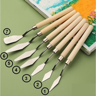 Bán lẻ - Bay pha màu, bay vẽ, trộn keo cán gỗ lưỡi thép dày nhiều cỡ size